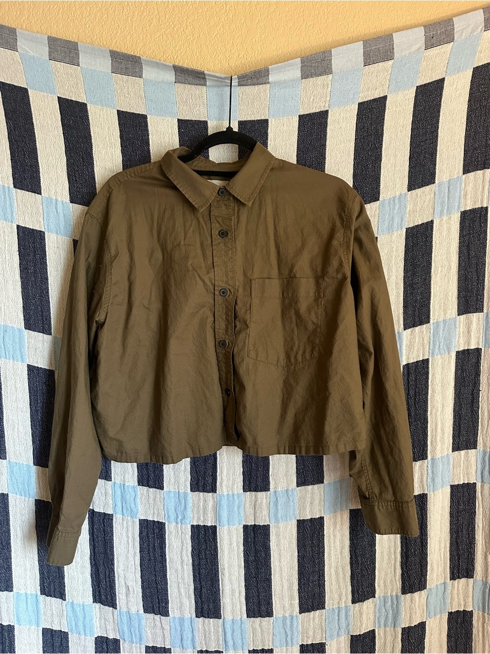Everlane Olive Cropped Button-Front Blouse